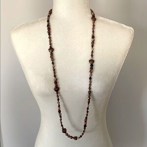 HAND CRAFTED LONG BEADED NECKLACE Statement Multicolored Copper Boho Retro